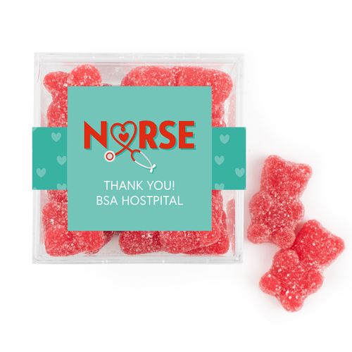 Personalized Nurse Appreciation JUST CANDY® favor cube with Sugar Sanded Gummy Bears