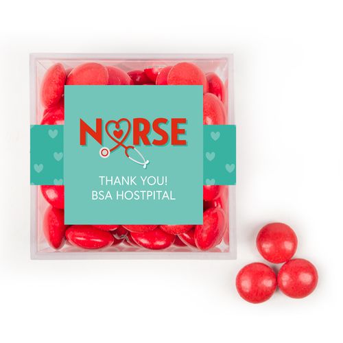 Personalized Nurse Appreciation JUST CANDY® favor cube with Just Candy Milk Chocolate Minis