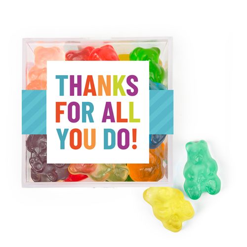 Colorful Thanks JUST CANDY® favor cube with Gummy Bears