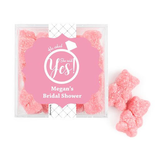 Personalized Bridal Shower She Said Yes JUST CANDY® favor cube with Sugar Sanded Gummy Bears