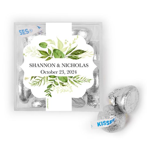 Personalized Wedding Botanical Greenery JUST CANDY® favor cube with Hershey's Kisses