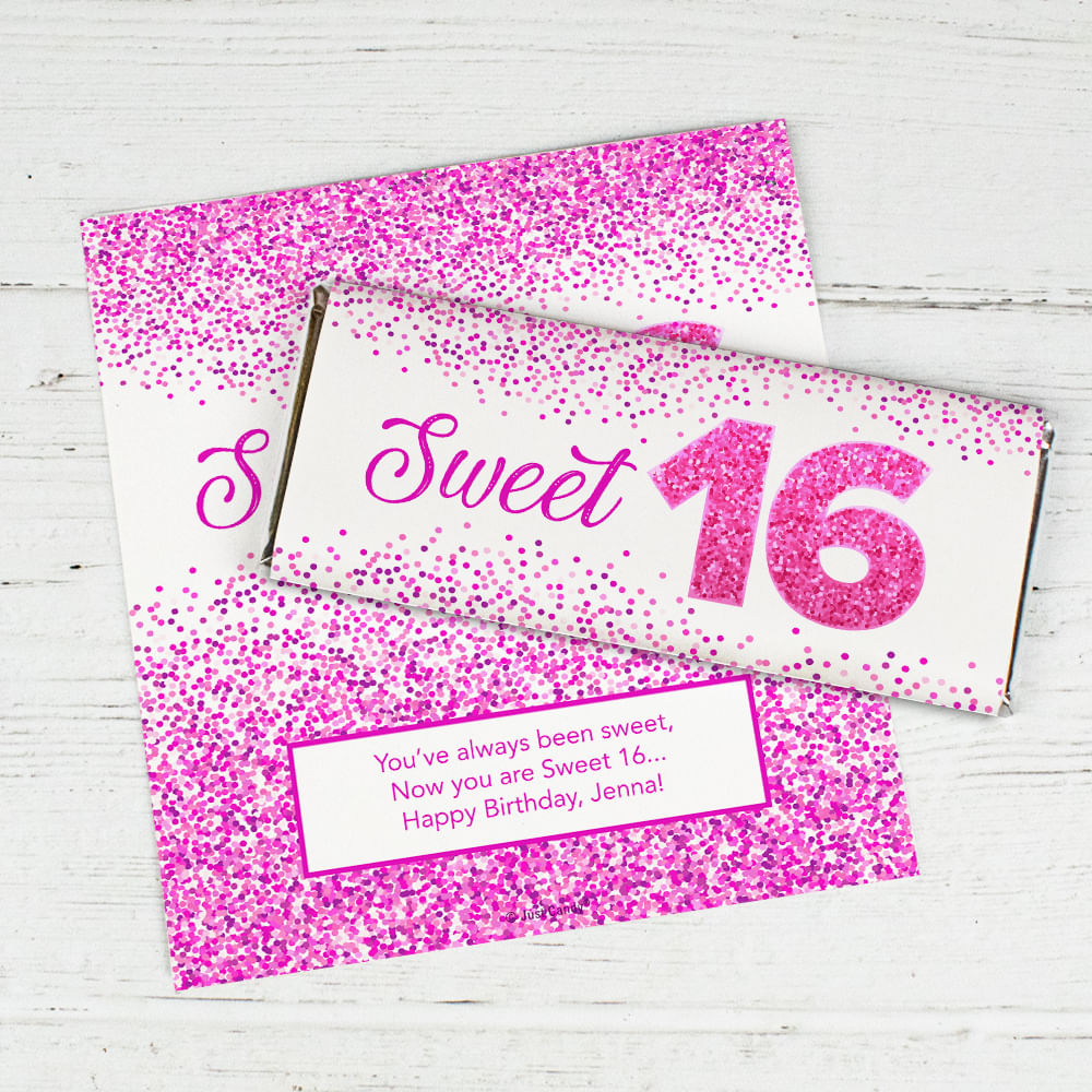 Personalized Sweet 16 Pink Confetti Chocolate Bar Wrappers Only ...