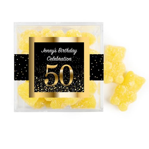 Personalized Milestones 50th Elegant Birthday Bash JUST CANDY® favor cube with Sugar Sanded Gummy Bears