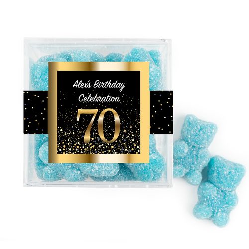 Personalized Milestones 70th Elegant Birthday Bash JUST CANDY® favor cube with Sugar Sanded Gummy Bears