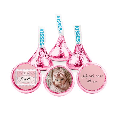 Personalized Girl Birth Announcement Pink Quilt Hershey's Kisses