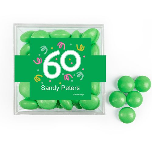 Personalized Milestone 60th Birthday Confretti JUST CANDY® favor cube with Just Candy Milk Chocolate Minis