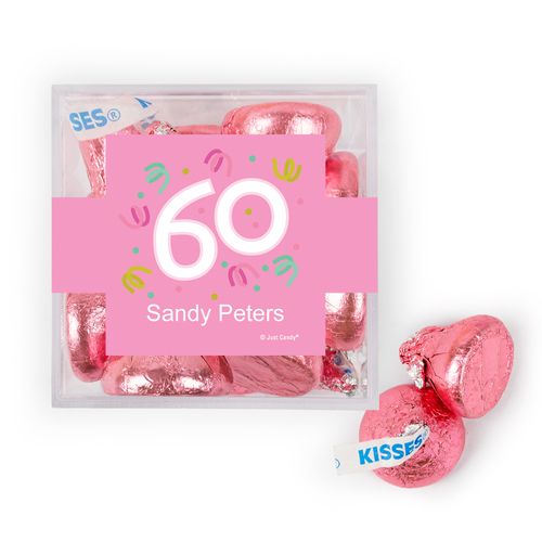 Personalized Milestone 60th Birthday Confetti JUST CANDY® favor cube with Hershey's Kisses