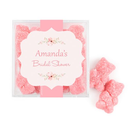 Personalized Bridal Shower Pink Pastel Floral JUST CANDY® favor cube with Sugar Sanded Gummy Bears