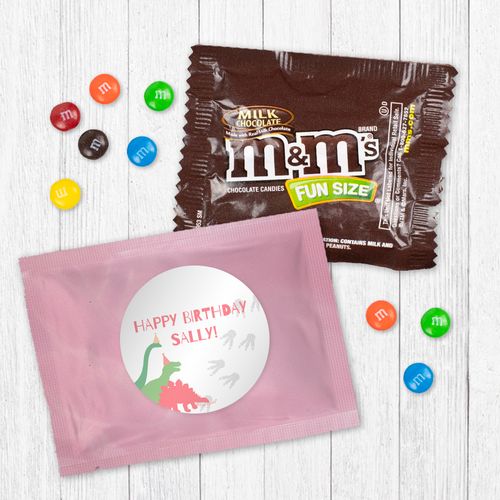 Personalized Kids Birthday Pink Dino Chocolate M&Ms Favor Bag