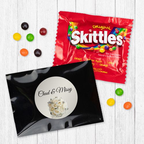 Personalized Wedding Rehearsal Dinner White Roses Skittles Favor Bag