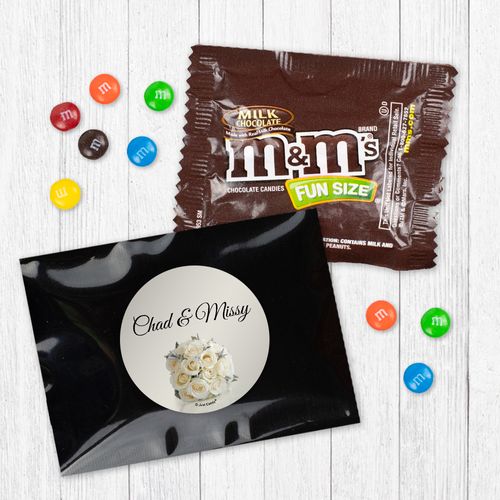 Personalized Wedding Rehearsal Dinner White Roses Milk Chocolate M&Ms Favor Bag