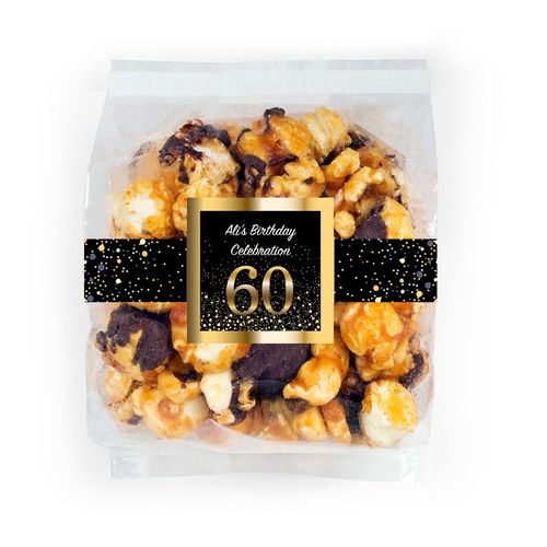 Personalized Milestone 60th Birthday Bash Chocolate Caramel Sea Salt Gourmet Popcorn 3.5 oz Bag