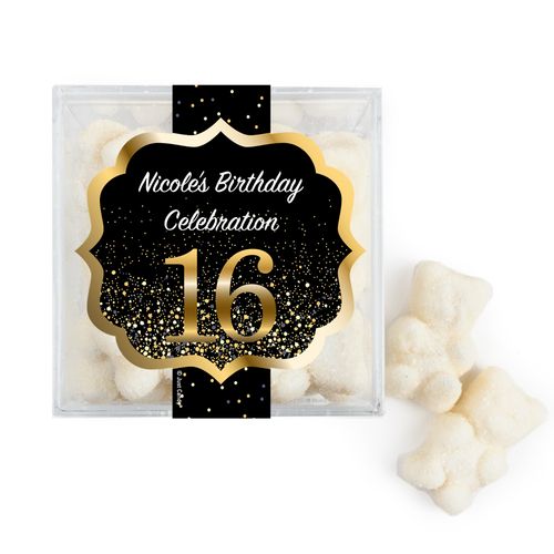 Personalized Sweet 16 Elegant Birthday Bash JUST CANDY® favor cube with Sugar Sanded Gummy Bears