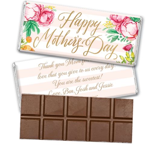 Personalized Bonnie Marcus Mother's Day Pink Flowers Belgian Chocolate Bar & Wrapper