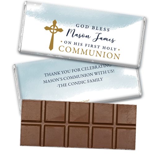 Personalized Communion God Bless Watercolor Belgian Chocolate Bar & Wrapper