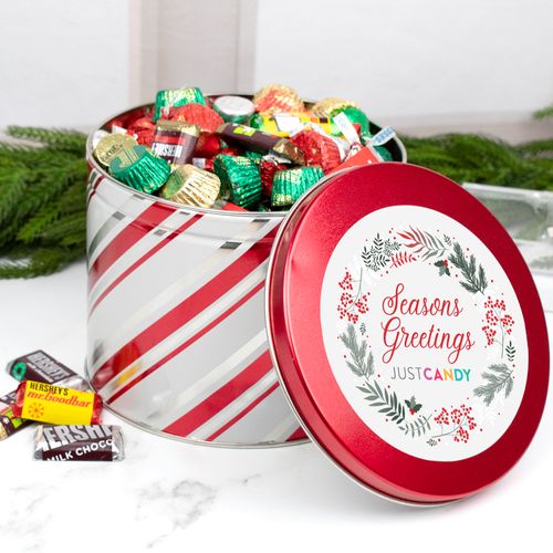 Seasons Greetings Tin with 2.7lb Hershey's Holiday Mix