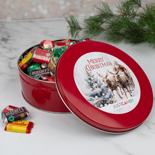 Merry Christmas Gift Tin with Holiday Hershey's Mix - Santa's Sleigh