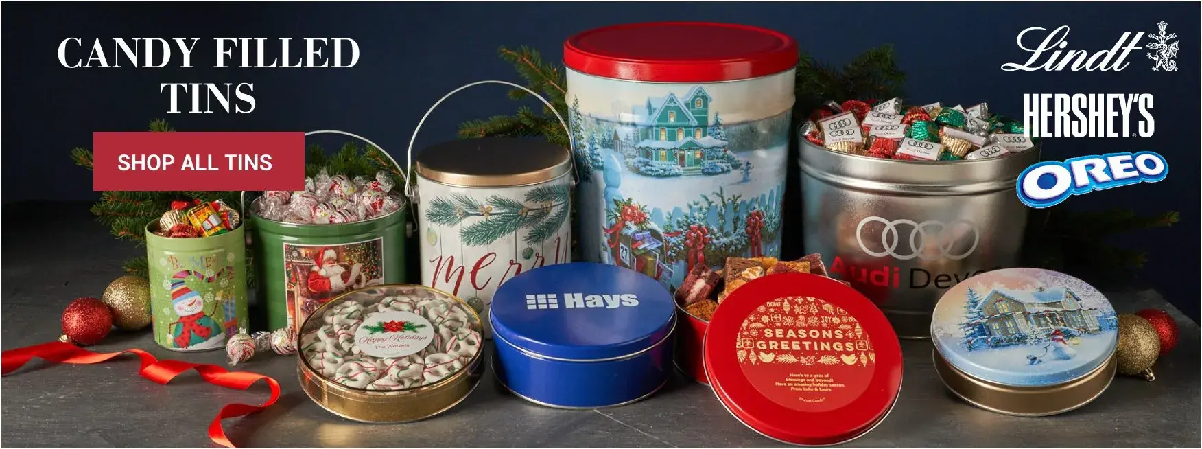 Personalized Christmas Candy Filled Tins