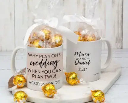 personalized candy filled wedding mugs