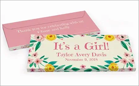 Girl Birth Announcement Personalized Gift Box with Candy Bar