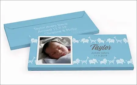 Boy Birth Announcement Personalized Gift Boxes with Candy Bar
