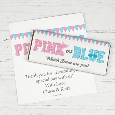 personalized gender reveal candy bar wrappers and boxes
